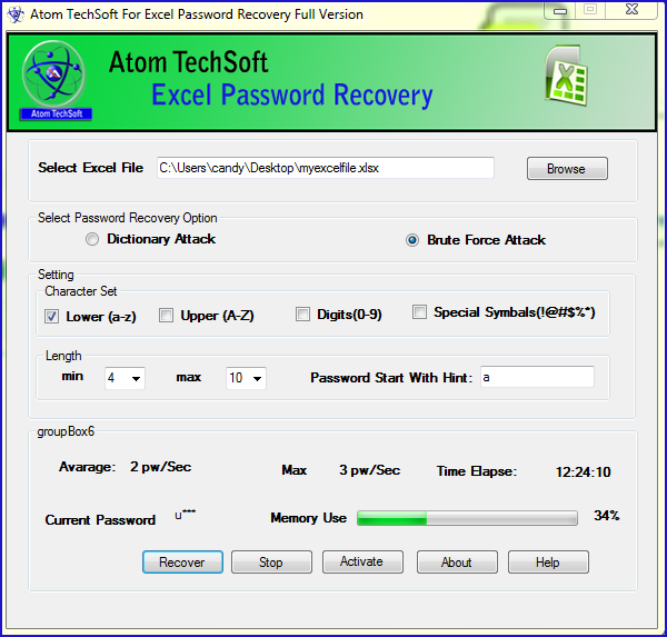 Recover Excel Password by Atom TechSoft Excel Password Recovery Software to Unlock Excel 