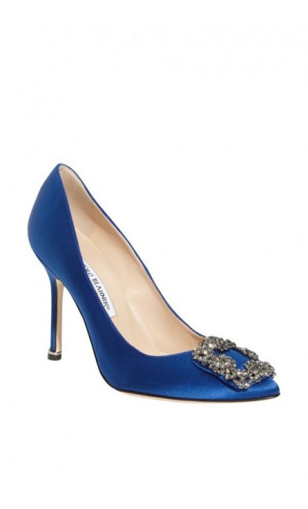 Manolo Blahnik Hangisi Jeweled Pump Blue Satin