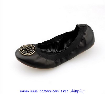 Wholesale Tory Burch Caroline Logo Ballerina Black Flat Shoes Paypal Payment www.aaashoestore.com Fr