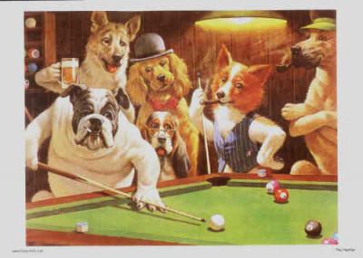 Billiards Playing funny dogs on Art prints