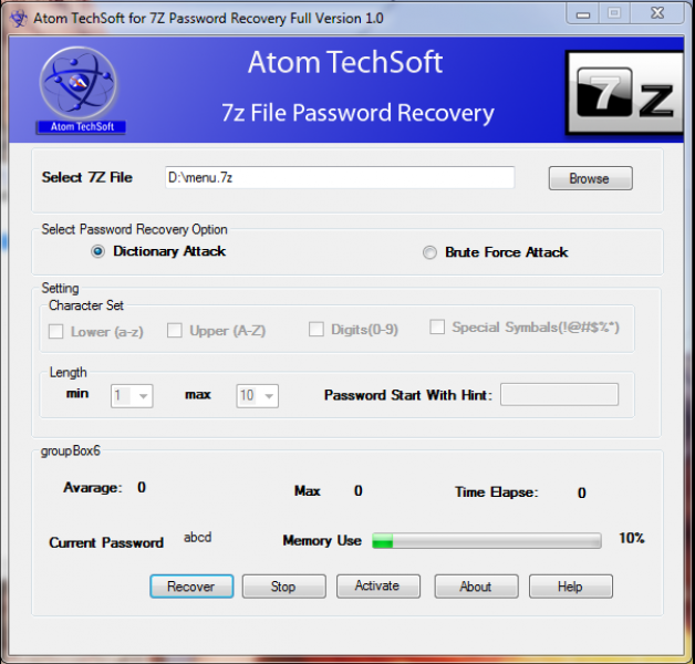 Recover 7z Password & unlock locked 7z File By Atom Techsoft 7z Password Recovery Tool