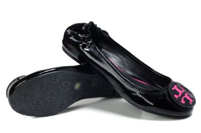 Wholesale cheap Tory Burch Classic Reva Ballet Black Patent Leather Pink Buckle with free shipping