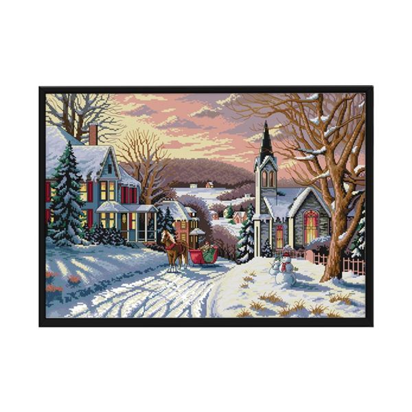 Snow scene - 14ct stamped cross stitch - 58-44cm