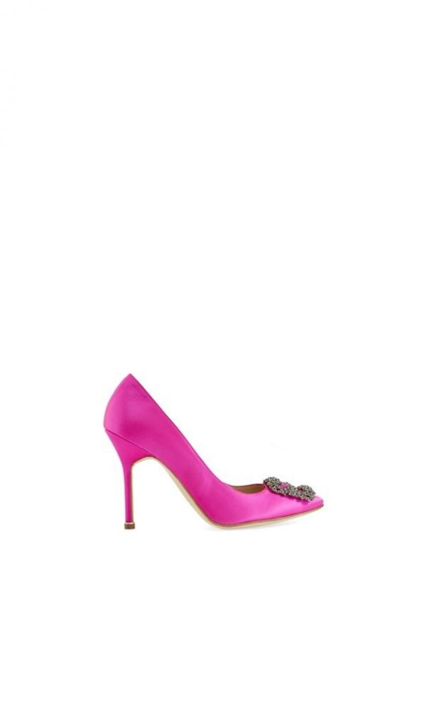 Manolo Blahnik Hangisi Jeweled Pump Blue Satin